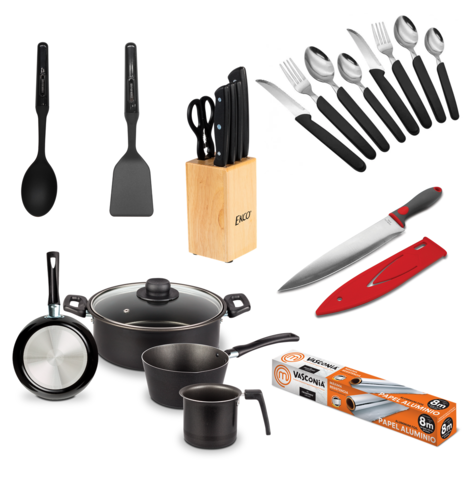 Kit Cook (Batería, Bloque de Cuchillos, Utensilios y más)