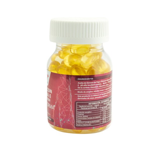 Biotransforma, Biotina con Vitamina E, Germen de trigo, Gi life, Frasco transparente con 30 cápsulas de 700 mg c/u