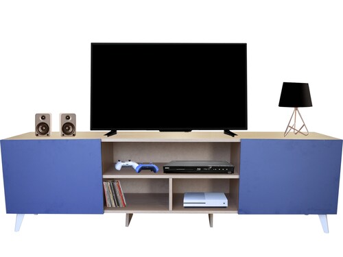  Mueble para TV de 80" Europa  Practico e Inteligente  Hogare Roble Azul