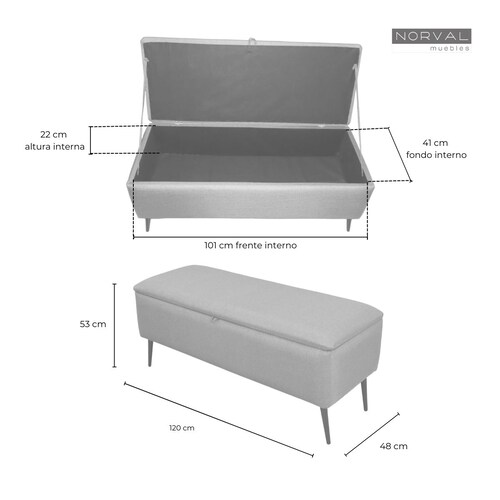 Otomán Matrimonial NORVAL Muebles Reposapiés Liverpool para Sala Otomán tapizado en Lino Beige con Estampado de Hojas Pie con Baúl para Zapatos o Juguetes