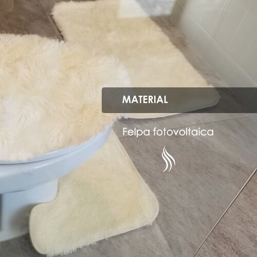 Tapete de baño, juego 3 piezas alfombrillas shag color crema