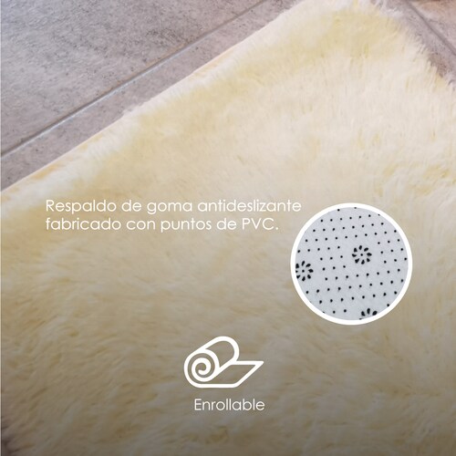 Tapete de baño, juego 3 piezas alfombrillas shag color crema