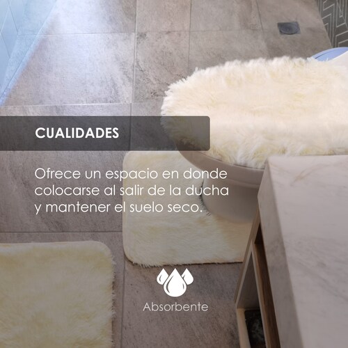 Tapete de baño, juego 3 piezas alfombrillas shag color crema