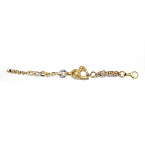 Pulsera Corazón Dama Oro Italiano 14 Kilates.