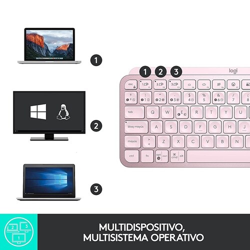 Teclado Logitech MX Keys Mini Iluminado Inalambrico Bluetooth Recargable Rosa 920-010478.