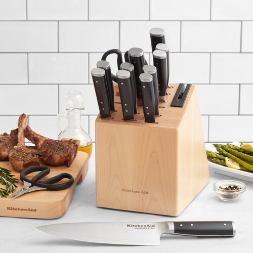  Juego de cuchillos de cocina, juegos de cuchillos de 18 piezas  para cocina con bloque y afilador, juego de cuchillos de acero inoxidable  con barra de cuchillo, 6 cuchillos de carne