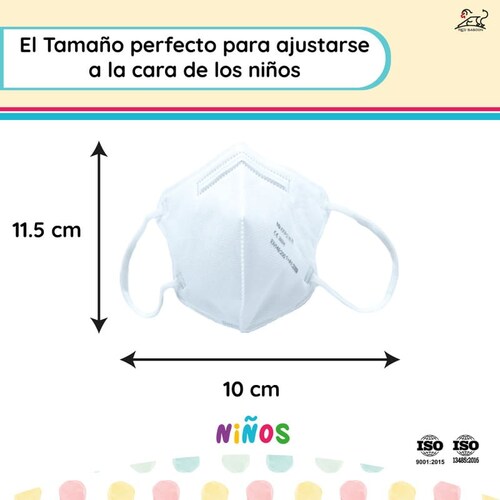 Cubrebocas para Niños Color Blanco (Caja 45 Piezas) Red Baboon FFP2 Infantil 