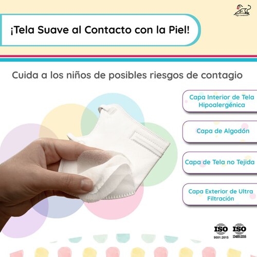 Cubrebocas para Niños Color Blanco (Caja 45 Piezas) Red Baboon FFP2 Infantil 