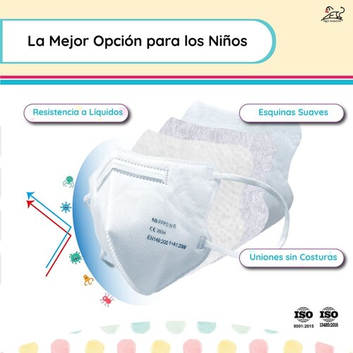 Cubrebocas para Niños Color Blanco (Caja 45 Piezas) Red Baboon FFP2 Infantil 