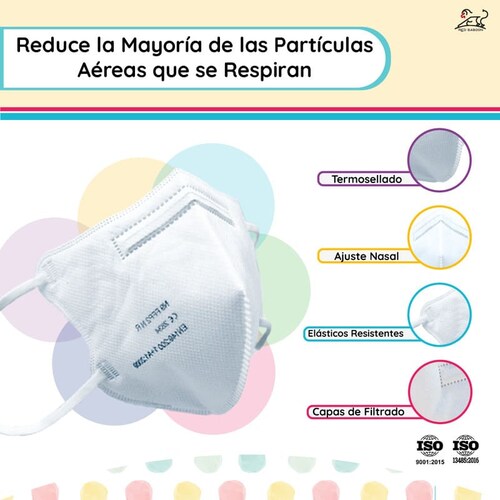 Cubrebocas para Niños Color Blanco (Caja 45 Piezas) Red Baboon FFP2 Infantil 