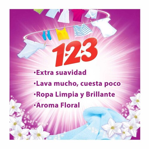 Detergente en Polvo 1.2.3 con Suavizante y Jazmín 10 kg