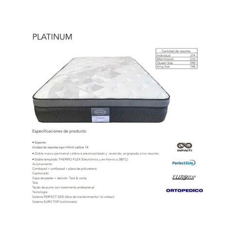 Colchon Matrimonial America Ortopédico Muy Cómodo Platinium