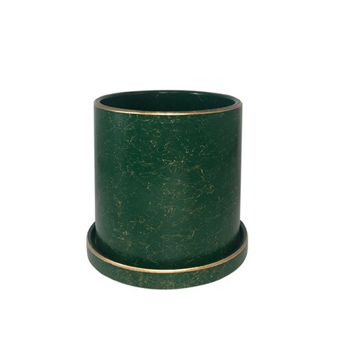 Macetero borde dorado 15 cm alto maceta con plato de base (verde)
