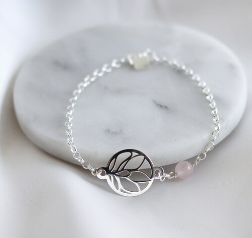 Pulsera Amapola de Plata con Cuarzo Rosa por Anante Joyería para Mujer
