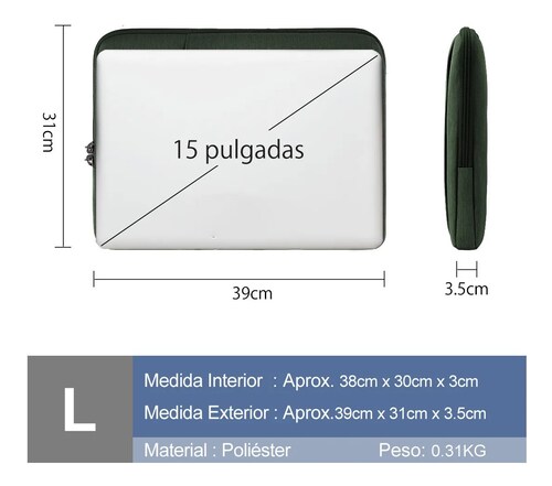 Impermeable Funda Para Laptop 15.6'' Pulgadas Verde