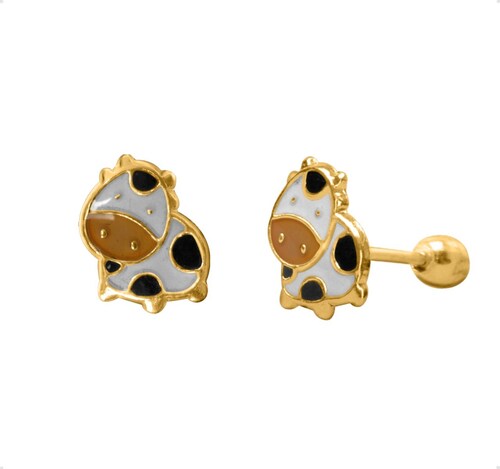 Aretes | Broqueles Vaca VAROURO Oro Sólido 10k Piercing + Estuche.