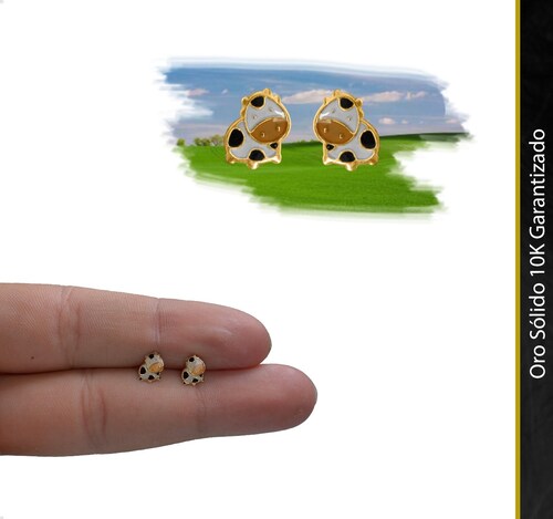 Aretes | Broqueles Vaca VAROURO Oro Sólido 10k Piercing + Estuche.