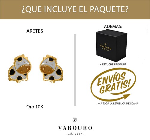 Aretes | Broqueles Vaca VAROURO Oro Sólido 10k Piercing + Estuche.