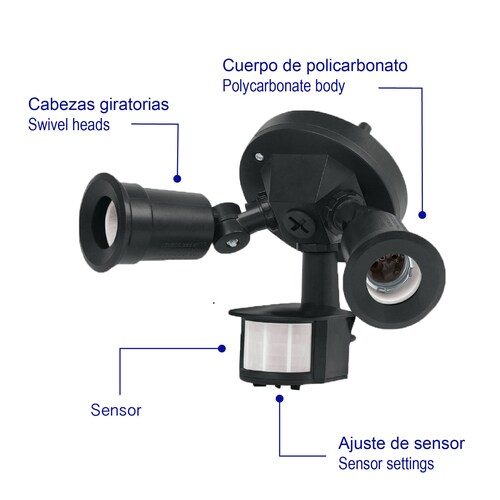 Lampara De Seguridad Exterior Con Sensor De Luz Y Movimiento Negra