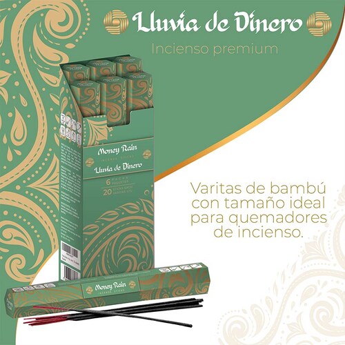 Punto Aroma - Incienso con aroma premium - Ingredientes naturales - Contenido 6 cajas con 20 varitas (Lluvia de dinero, 120 unidades).