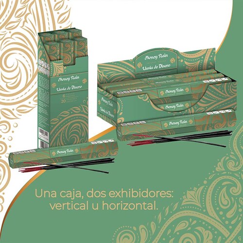 Punto Aroma - Incienso con aroma premium - Ingredientes naturales - Contenido 6 cajas con 20 varitas (Lluvia de dinero, 120 unidades).