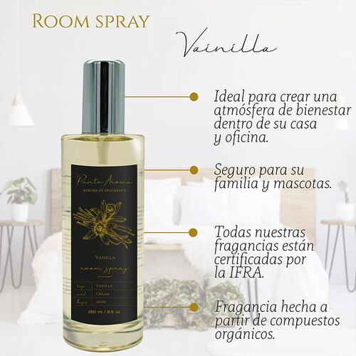 Punto Aroma - Home Mist 250ml - Ambientador de Fragancia Premium - Air Freshener - Spray aromatizante con atomizador - Ideal para casa, (Vanilla)