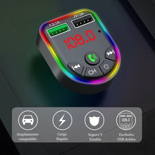 Transmisor Fm Bluetooth 5.0 Auto Manos Libres Cargador 2 Usb