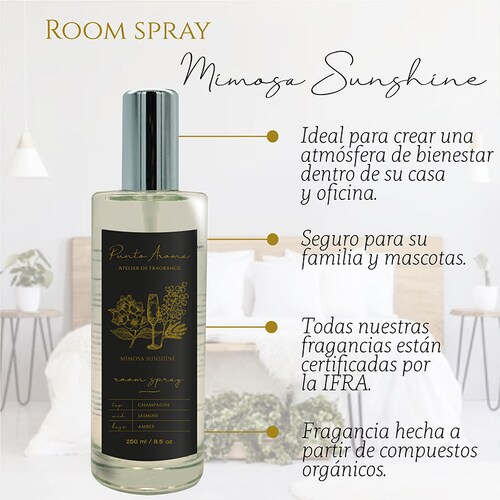 Punto Aroma - Home Mist 250ml - Ambientador de Fragancia Premium - Air Freshener - Spray aromatizante con atomizador - Ideal para casa, coche, oficina, carro, baño (Mimosa Sunshine)