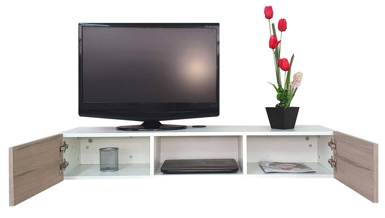 Repisa Escritorio Flotante Con Puertas Para Tv Minimalista