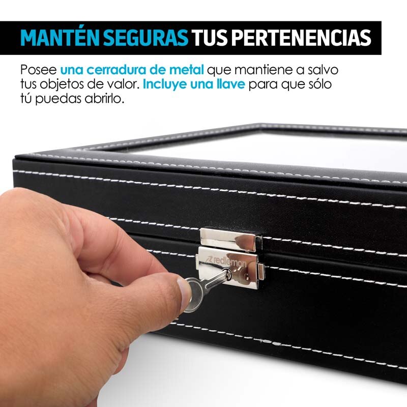 Caja para Relojes y Joyas Organizador con 12 Espacios y Candado