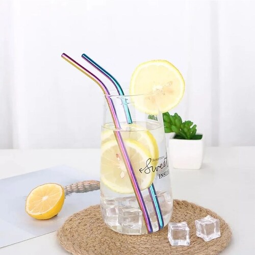 Juego De Popotes de Acero Inoxidable Color Tornasol GoshoppingMX
