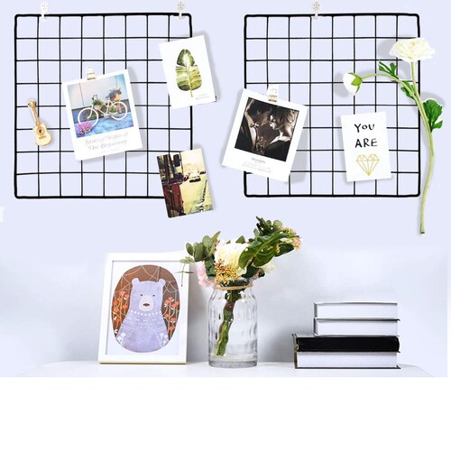 Set de 2 Paneles de Varilla Metálica Multifuncional Para Colgar Fotos y Arte