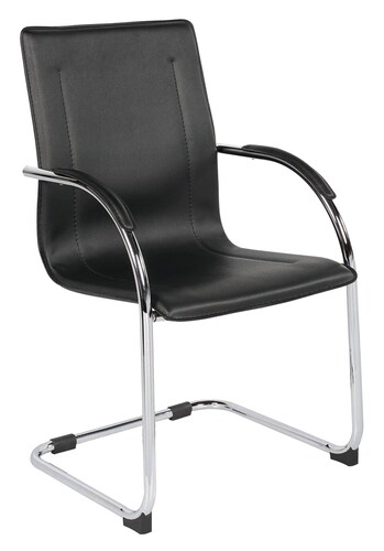 Silla de visita tipo trineo con descansabrazos tapizados, asiento y respaldo en una sola pieza tapizado modelo CALEA