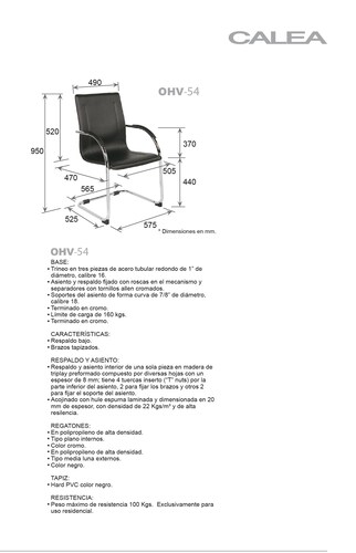 Silla de visita tipo trineo con descansabrazos tapizados, asiento y respaldo en una sola pieza tapizado modelo CALEA