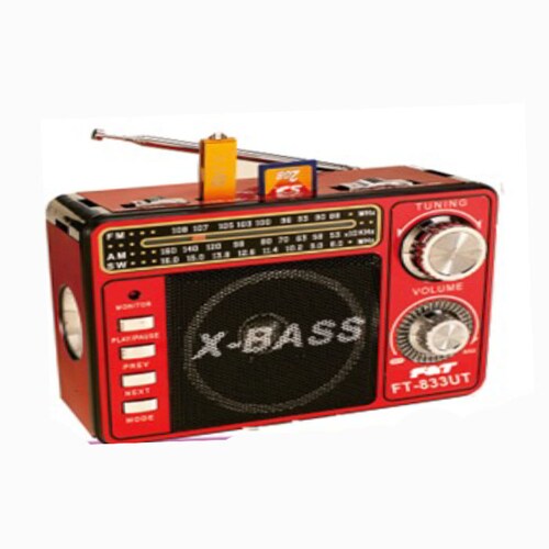 Bocina bluetooth FM/AM/SW 3 BAND RADIO sd, usb, P&T-833 diseño vintage Rojo