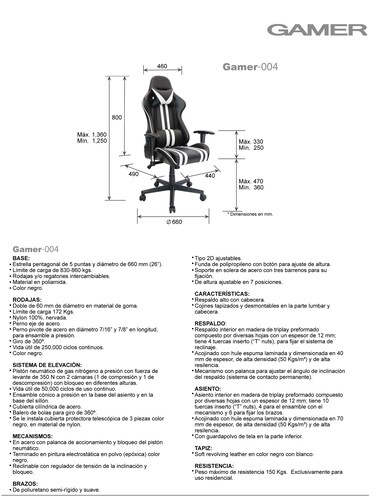 Sillón Gamer reclinable Negro con rojo Extreme Gamer-004