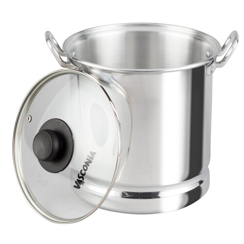Vaporera de 22 cm. Vasconia Básicos de 3 Piezas de Aluminio Color Plateado Pulido con Tapa de Vidrio y Alta durabilidad