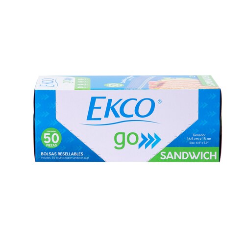 Bolsas Resellables Tamaño Sándwich Ekco Go de 50 Piezas con Doble Cierre