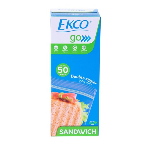 Bolsas Resellables Tamaño Sándwich Ekco Go de 50 Piezas con Doble Cierre