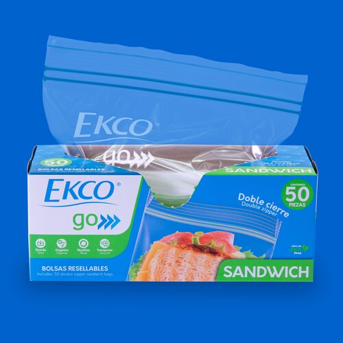 Bolsas Resellables Tamaño Sándwich Ekco Go de 50 Piezas con Doble Cierre