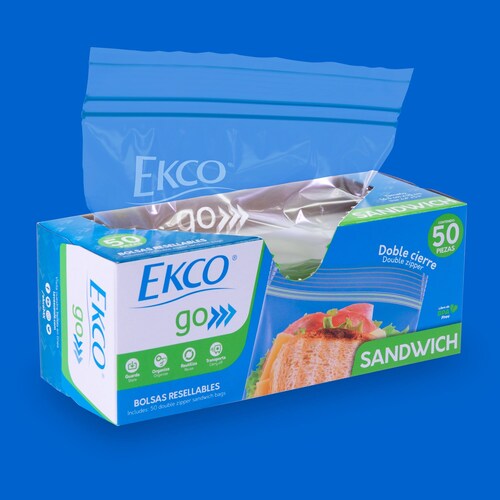 Bolsas Resellables Tamaño Sándwich Ekco Go de 50 Piezas con Doble Cierre