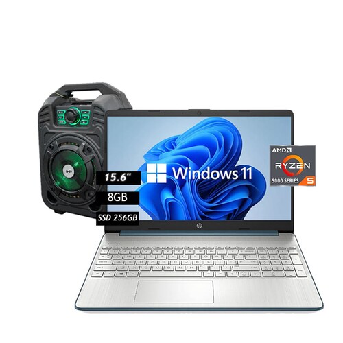 Laptop HP 15-EF2126WM Ryzen 5 5500u 15.6 Pulgadas Ram 8GB Disco de Estado Solido 256GB Windows 11 + Bocina Bluetooth