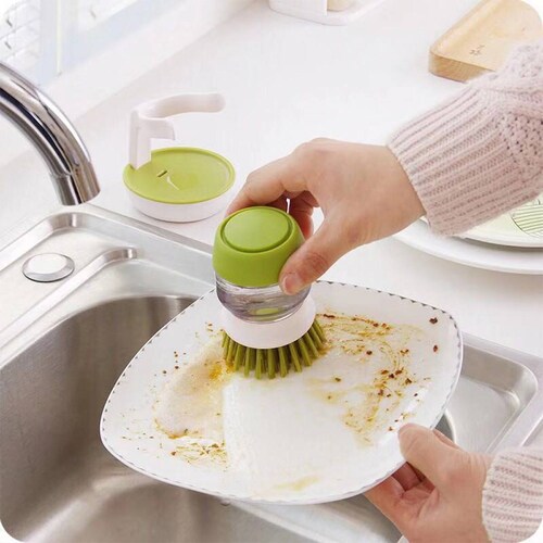 Cepillo Para Lavar Trastes Con Despachador de Jabon Integrado Goshoppingmx