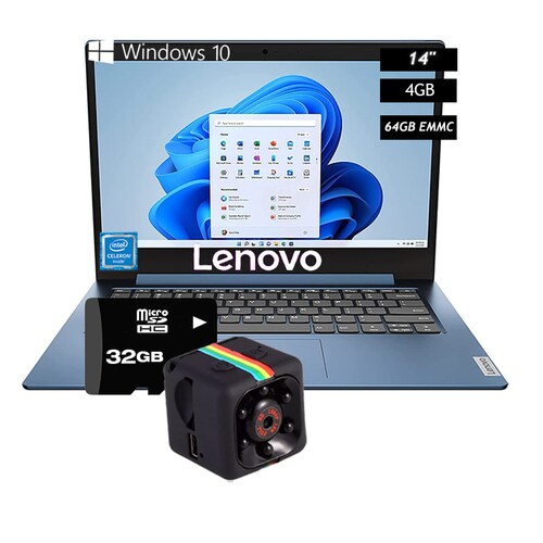 Laptop Lenovo Ideapad 1 14IGLO5 14 Pulgadas Ram 4GBdisco EMMC 64GB Windows 10 + Memoria 32 +Mini Camara - Azul