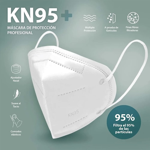 50 piezas de cubrebocas KN95. Tapabocas, Mascarillas Protectoras con 5 Capas con banda nasal confort acolchonada anti empañamiento con empaque individual