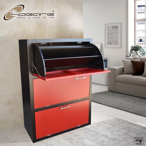 Mueble Zapatero De Madera Para 36 O 24 Pares Moderno Chocolate Rojo