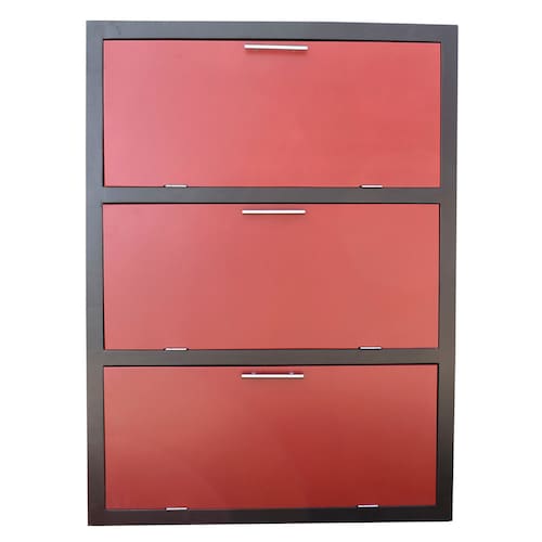 Mueble Zapatero De Madera Para 36 O 24 Pares Moderno Chocolate Rojo