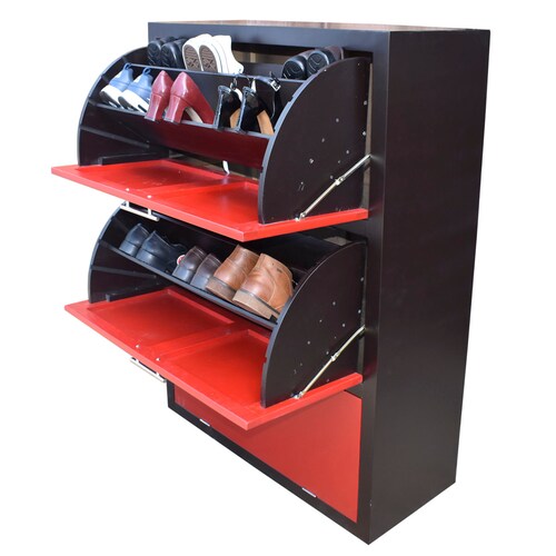 Mueble Zapatero De Madera Para 36 O 24 Pares Moderno Chocolate Rojo