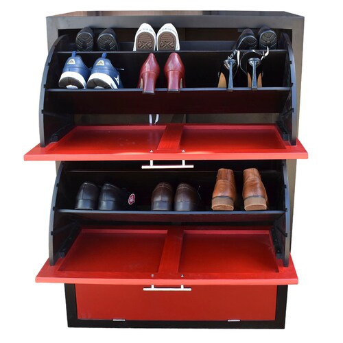 Mueble Zapatero De Madera Para 36 O 24 Pares Moderno Chocolate Rojo