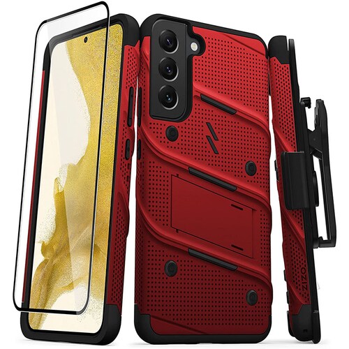 Funda para Galaxy S22 Plus Zizo Bolt + Mica Uso Rudo Rojo.